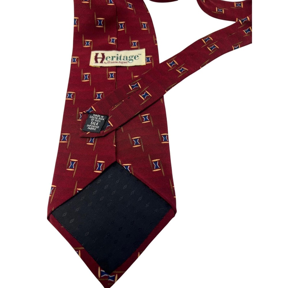 VTG 80s Heritage by Etienne Aigner 100% Silk Burgundy Geometric Pattern Neck Tie